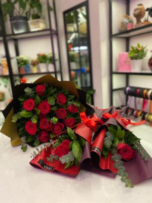 Kırmızı Gül Set (1 Adet 11 Li Kırmızı Gül Buketi, 2 Adet Tekli Kırmızı Gül Buketi)